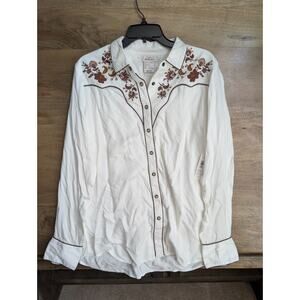 Ariat Shirt Womens Large White Embroidered Floral Elsa Long Sleeve Pearl Snap
